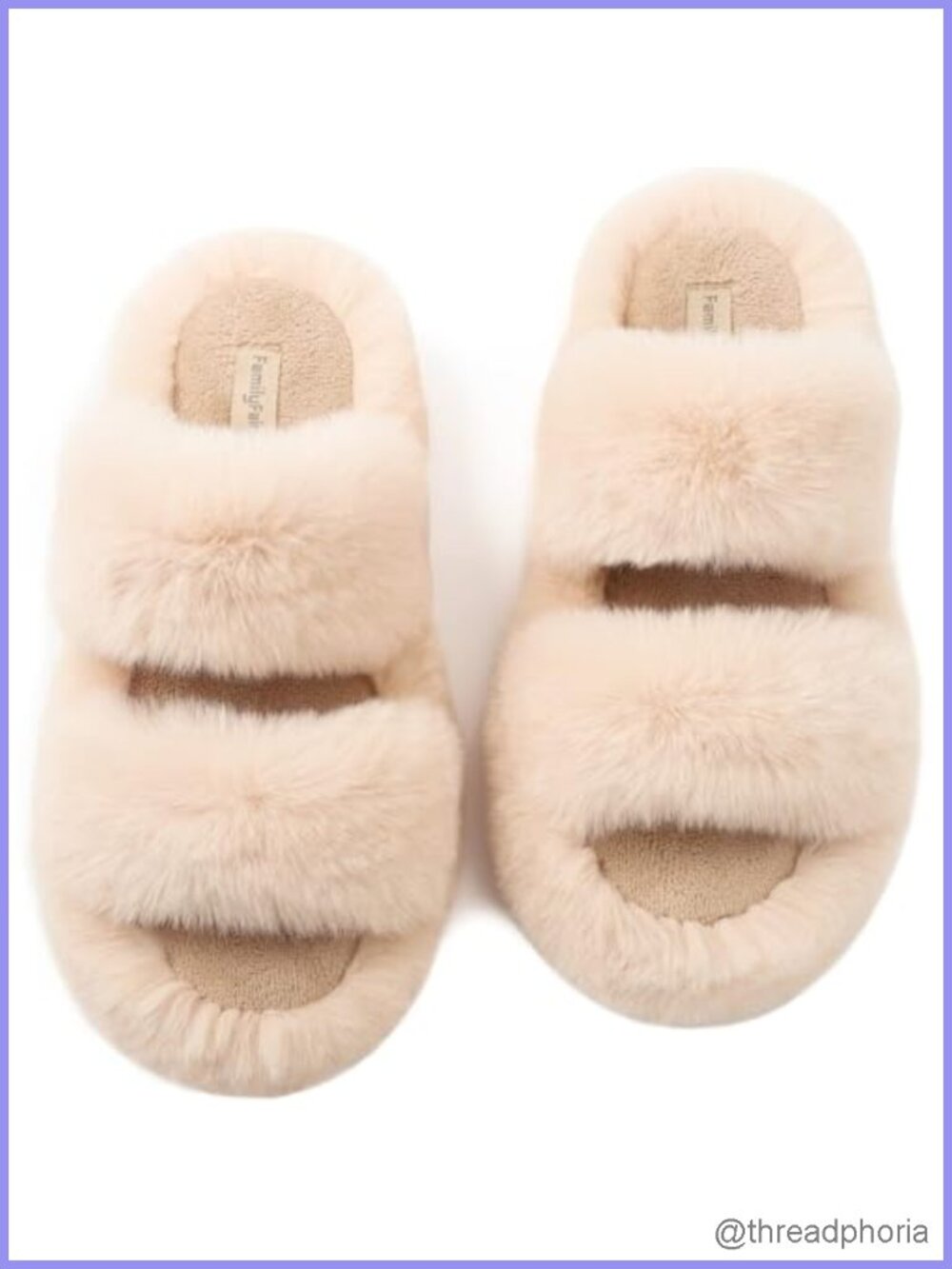 Faux Fur Slide Slippers Open Toe Two Band Memory Foam Indoor Outdoor